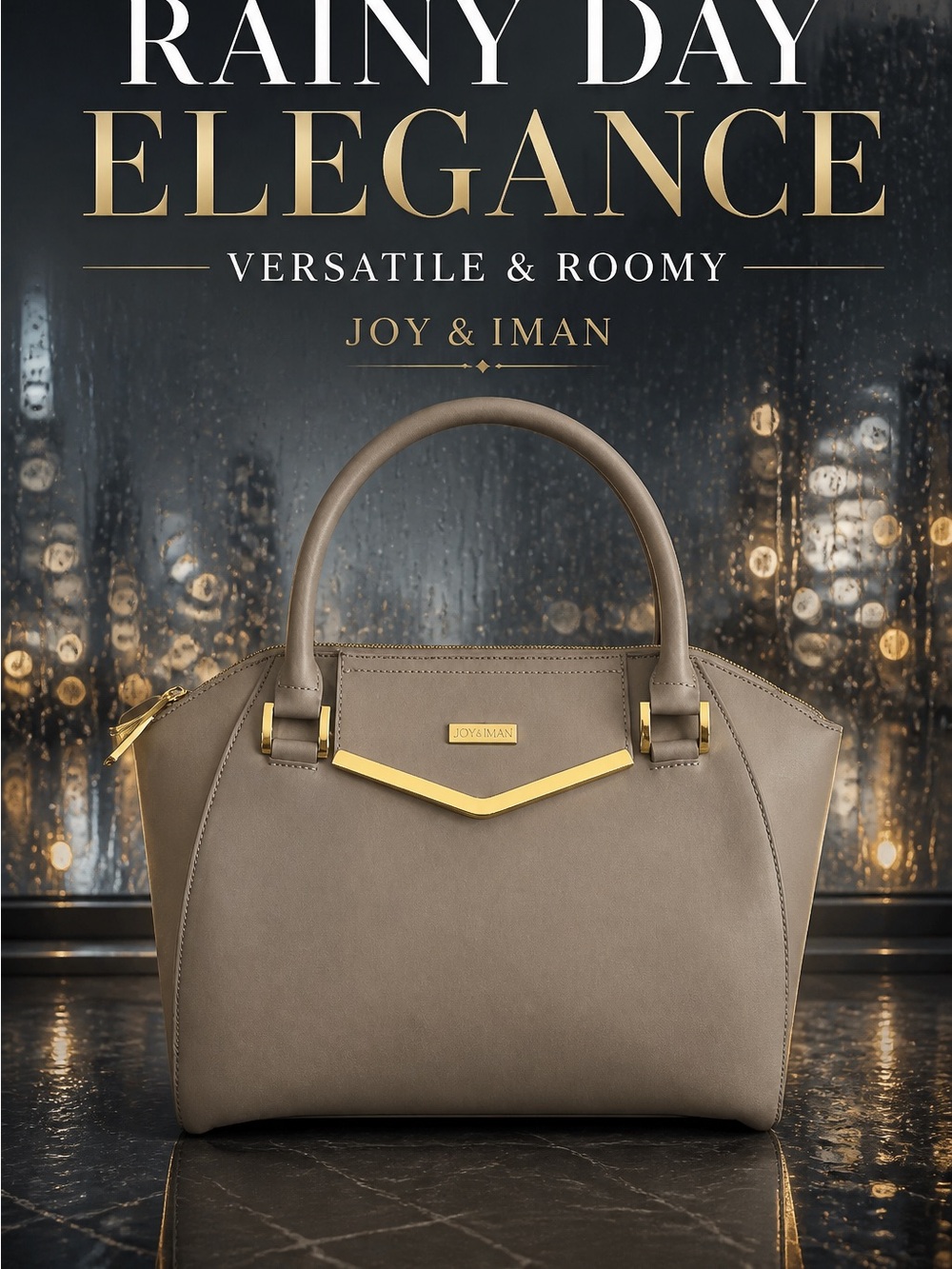 Joy & Iman Taupe Satchel with Gold Hardware
